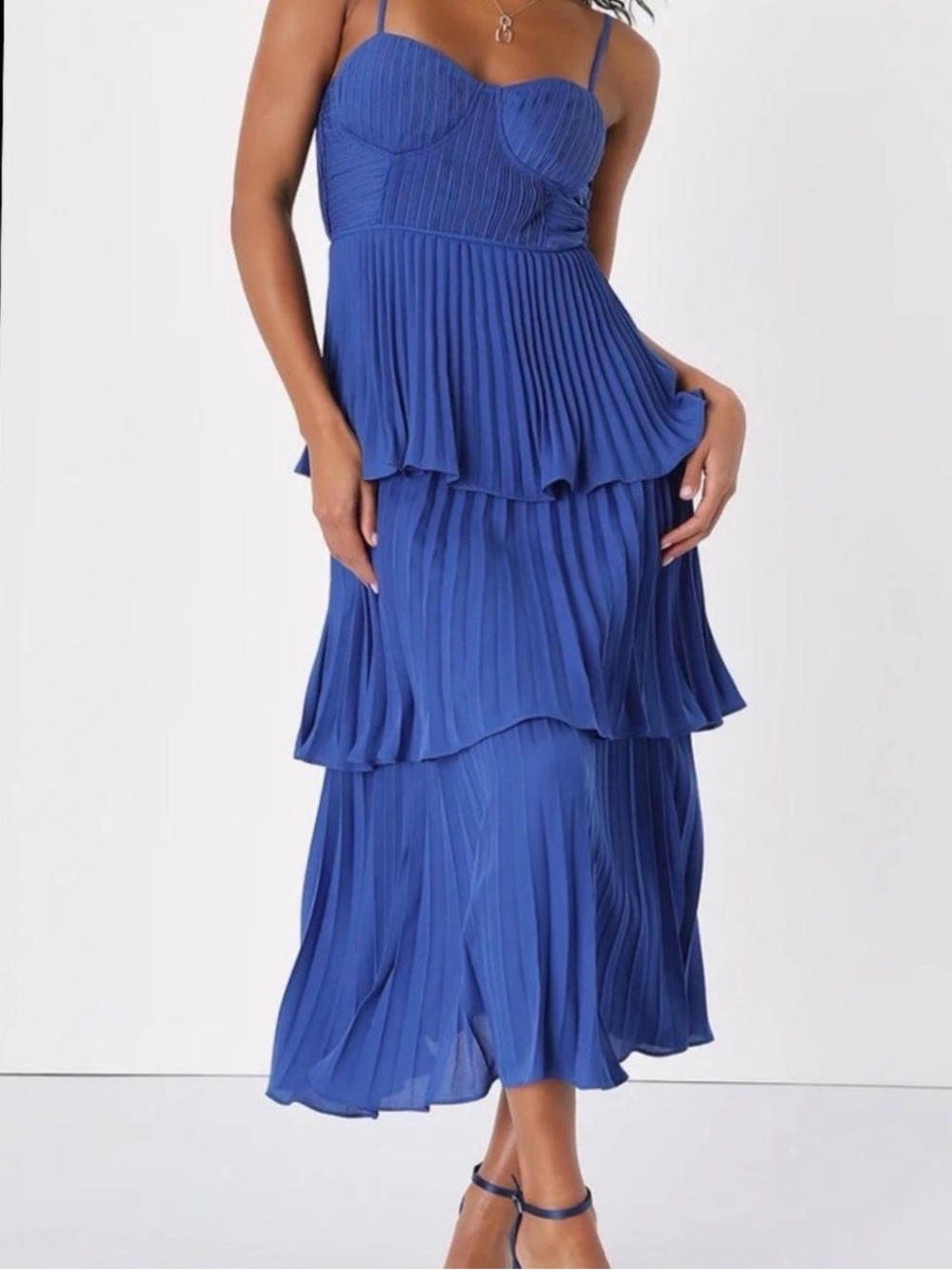 Lulu's Cobalt Blue Pleated Tiered Maxi Dress